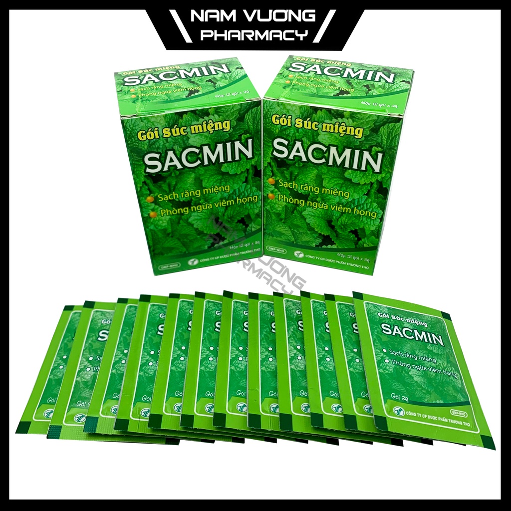 Gói súc miệng Sacmin - Vệ sinh răng miệng, Súc miệng nước muối sạch khuẩn cho bé hương thơm mát - Hộp 12 gói*3g