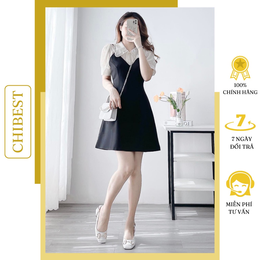 Set 2 Món Váy Hai Dây from xòe chữ A phối áo voan bèo tay bồng CHIBEST ASB54
