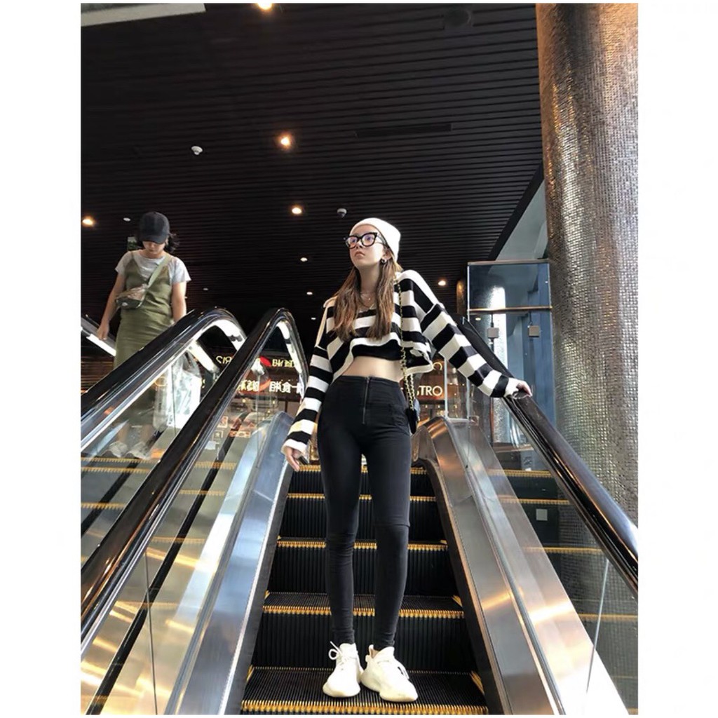 Áo Croptop💥𝑭𝑹𝑬𝑬𝑺𝑯𝑰𝑷💥Áo Croptop Sọc Tay Dài,Áo Form Rộng Tay Dài,LY STORE