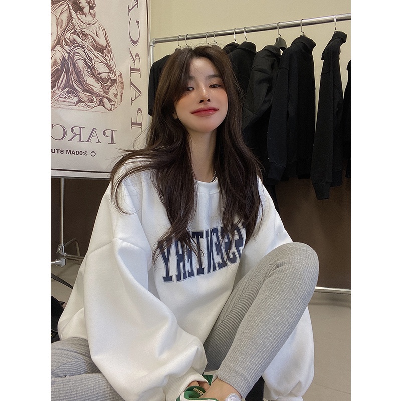 Porozi  Áo sweater nữ  dáng rộng in chữ cá tính thời trang