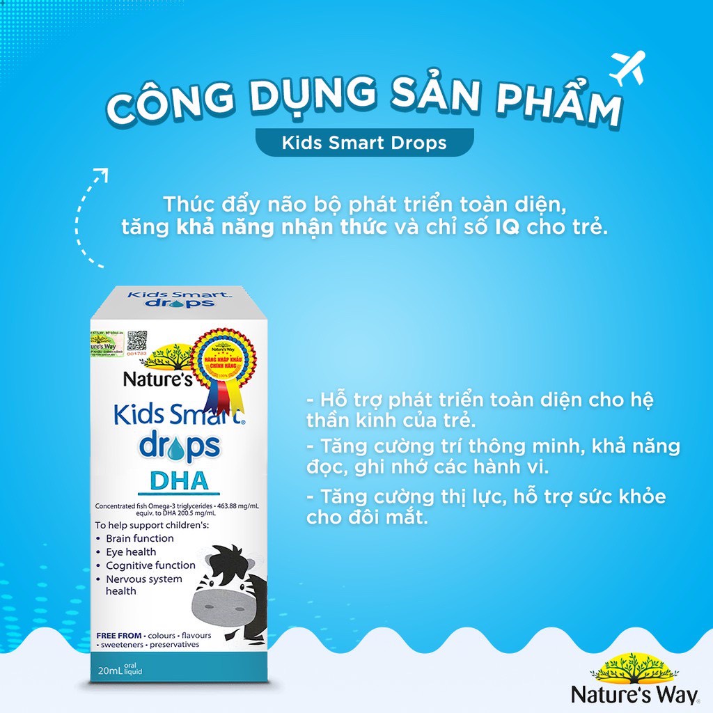 Chính hãng- DHA Cho Bé Kids Smart Drops DHA Nature's Way - Tăng Chỉ Số IQ, Giúp Trẻ Thông Minh Vượt Trội