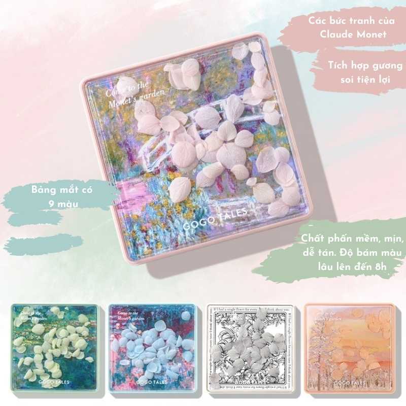 Bảng mắt Gogo tales 9 ô Monet Garden GT289 phấn mắt Gogotales hoa khô kèm gương mịn lì lâu trôi hàng chính hãng