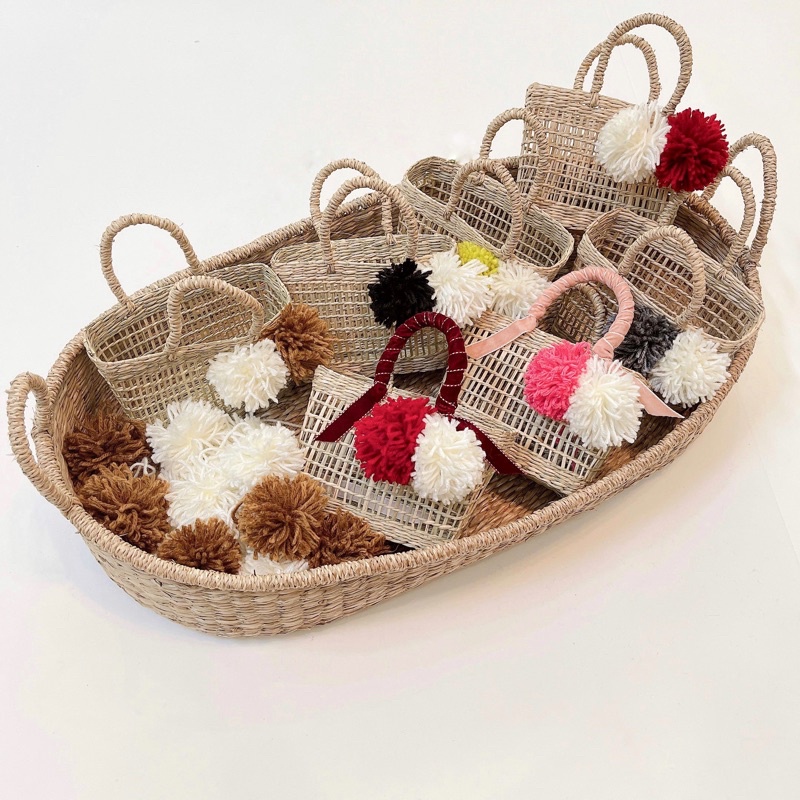 Túi cói quấn ren handmade đính bông siêu xinh cho bé