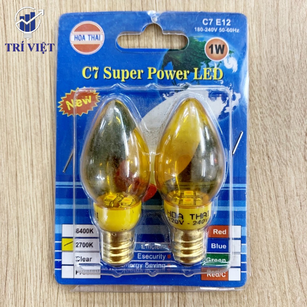 Cặp bóng led trái ớt để bàn thờ 1W E12 HÒA THÁI (2 cái đèn)