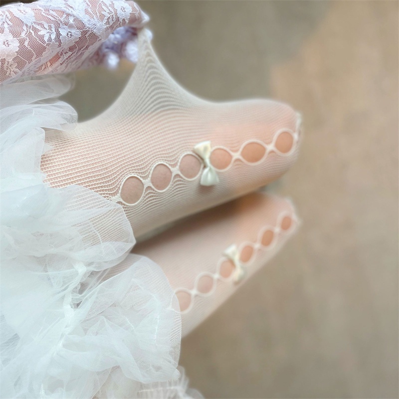 Quần Tất Lưới Phối Nơ Vải Nhung Phong Cách Gothic Nhật Bản Dễ Thương