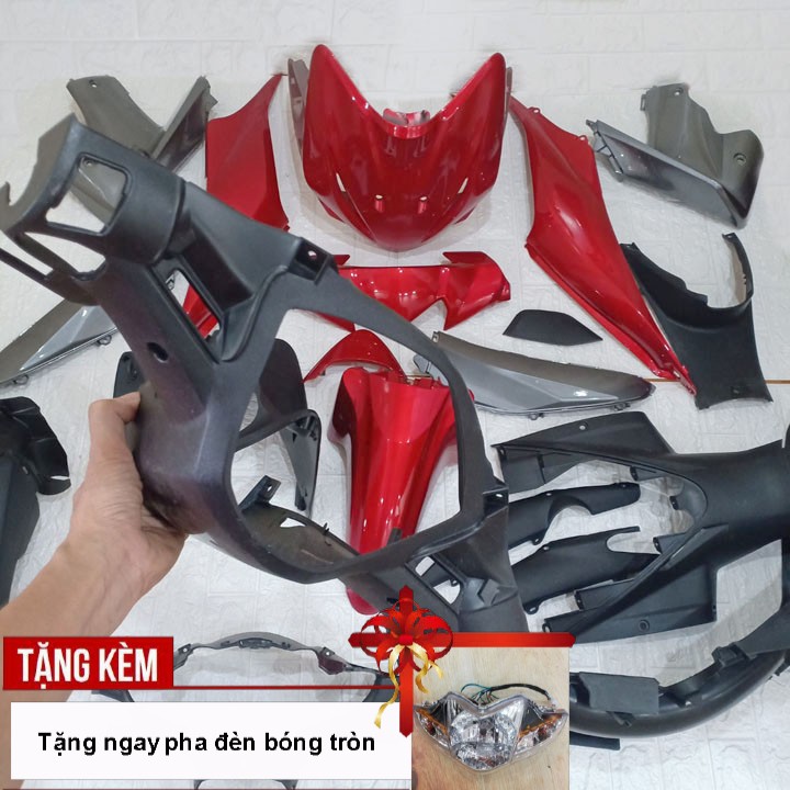 Bộ dàn áo xe WAVE S110 - RS110 màu Đỏ đời 2009 đến 2010, nhựa ABS nguyên sinh - Tặng kèm chiếc pha đèn bóng thường