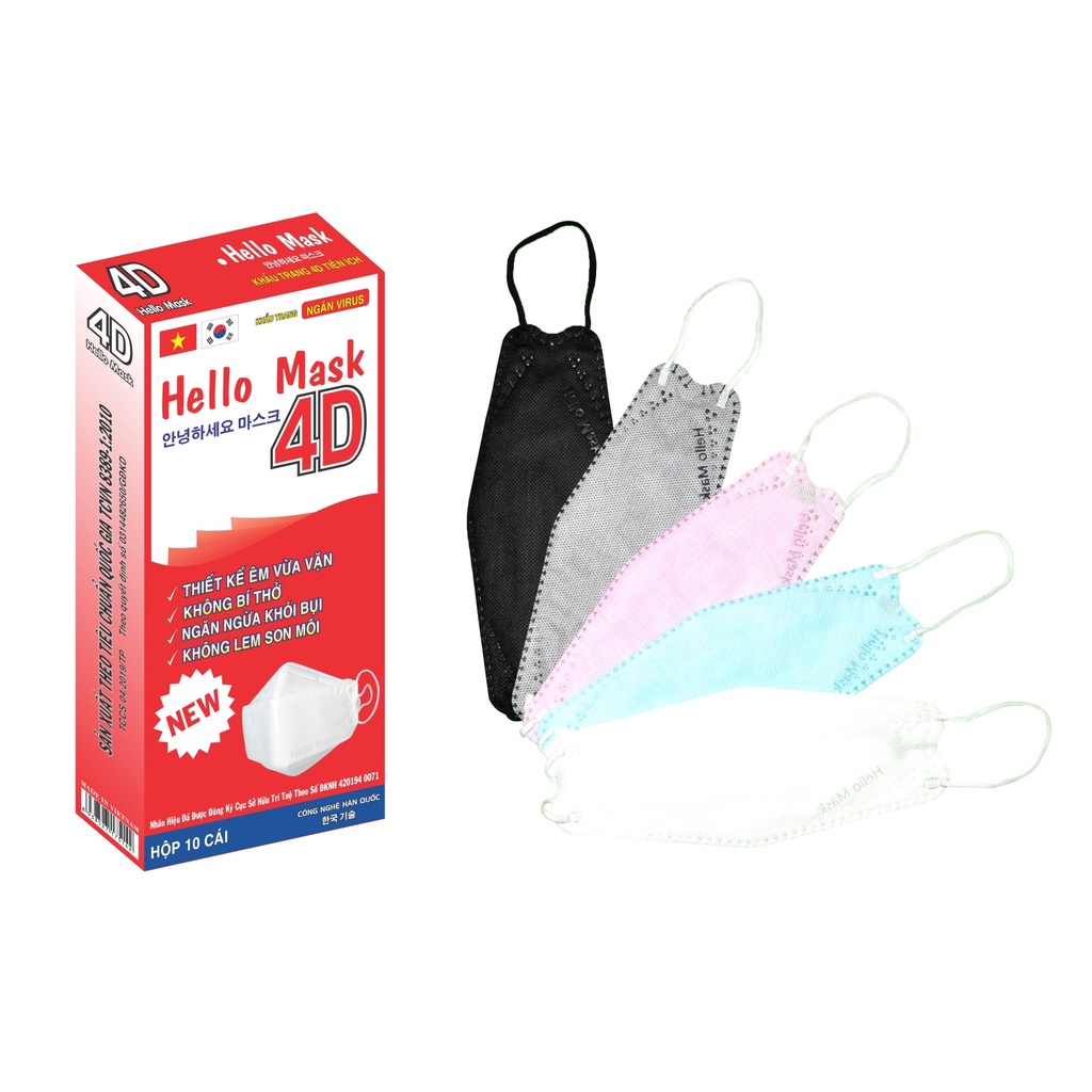 Khẩu trang 4D kháng khuẩn Hello Mask (10c/hộp)