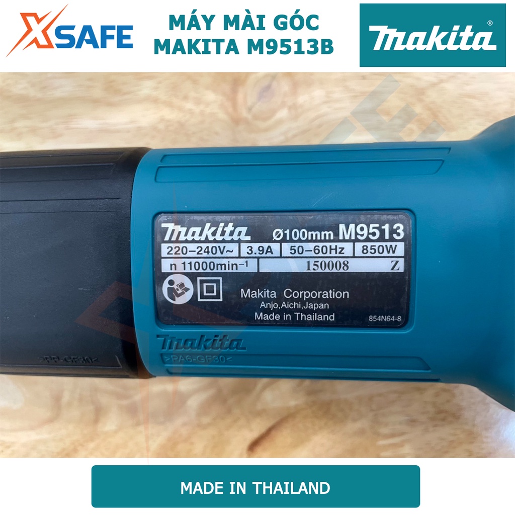 Máy mài cầm tay MAKITA M9513B 850W Máy mài góc công tắc đuôi, tốc độ không tải 11000rpm, đường kính đá mài 100mm - XSAFE