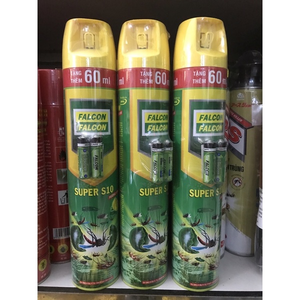 BÌNH XỊT CÔN TRÙNG FALCON HƯƠNG CHANH 600ml TẶNG THÊM 60ml + 2 viên Pin FALCON