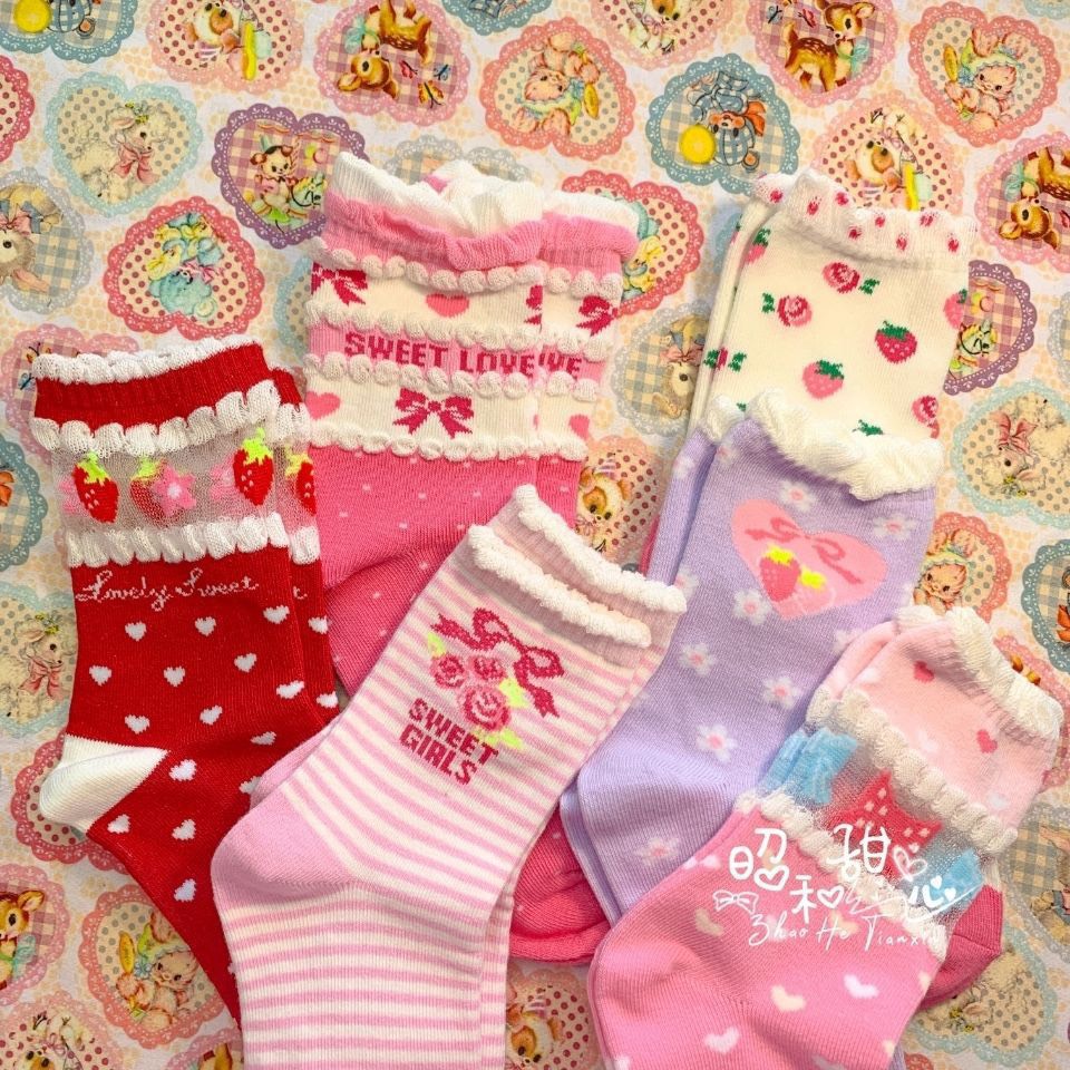 TL124 Tất vớ nữ cổ cao LOLITA tông hồng đỏ tím siêu xinh bánh bèo dễ thương
