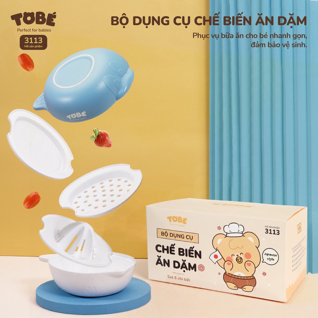 Bộ dụng cụ chế biến ăn dặm tobe 6 chi tiết siêu tiện lợi an toàn bền bỉ cao cấp cho mẹ và bé hàng chính hãng 3118