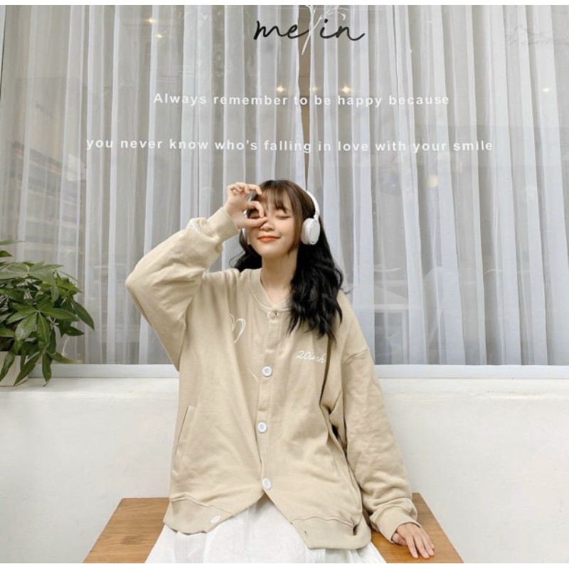 Áo khoác cardigan nữ form rộng có nút chất liệu nỉ giữ ấm hay chống nắng thời trang hàn