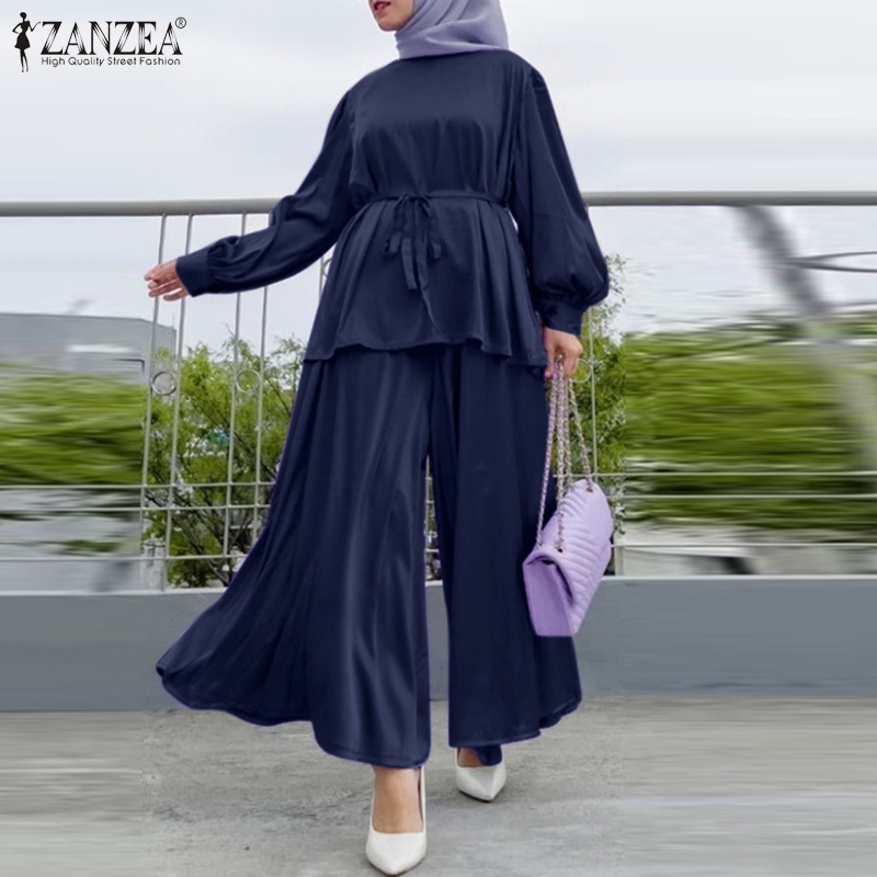 Zanzea Set Áo Tay Phồng + Quần ống rộng Thời Trang Cho Phụ Nữ Hồi Giáo