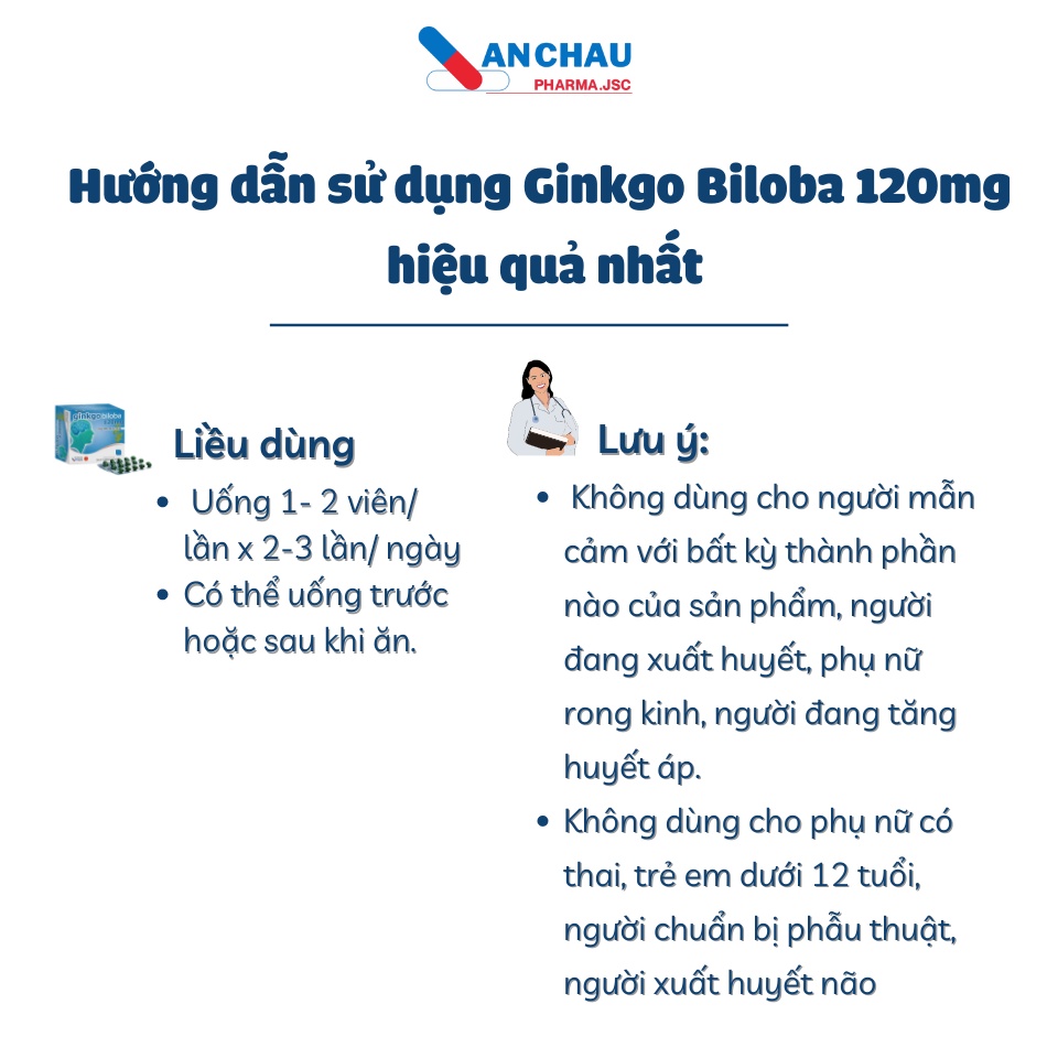 Viên Uống Bổ Não Gingko Biloba extract 120 mg Tăng Trí Nhớ Hiệu Quả -100 Viên