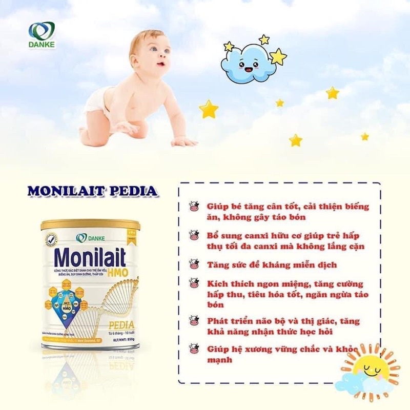 Sữa Monilait Pedia - Sữa cho bé biếng ăn, chậm lớn - 380g &amp; 850g (6 tháng - 10 tuổi)