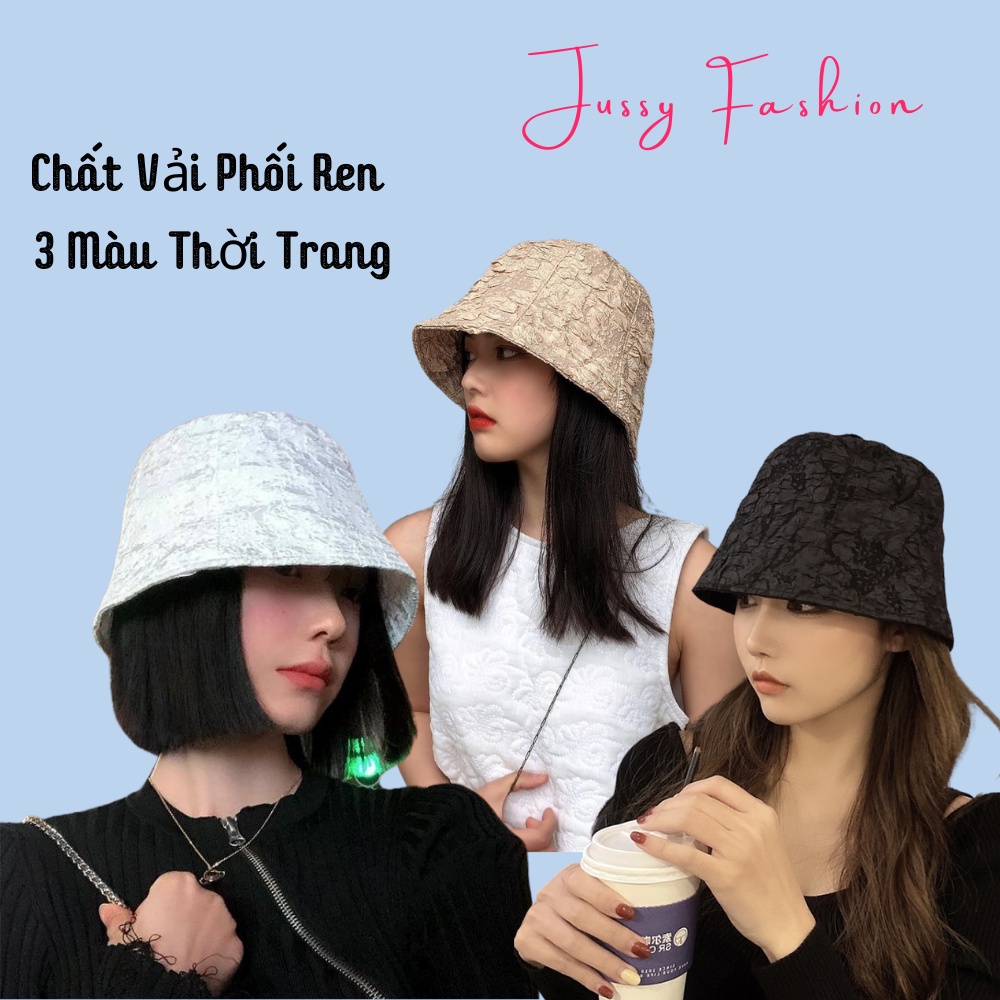 Mũ Bucket Phối Ren Mỏng Phong Cách Hàn Quốc Jussy Offcial Kiểu Nón Tai Bèo Vành Cụp Hot Trend