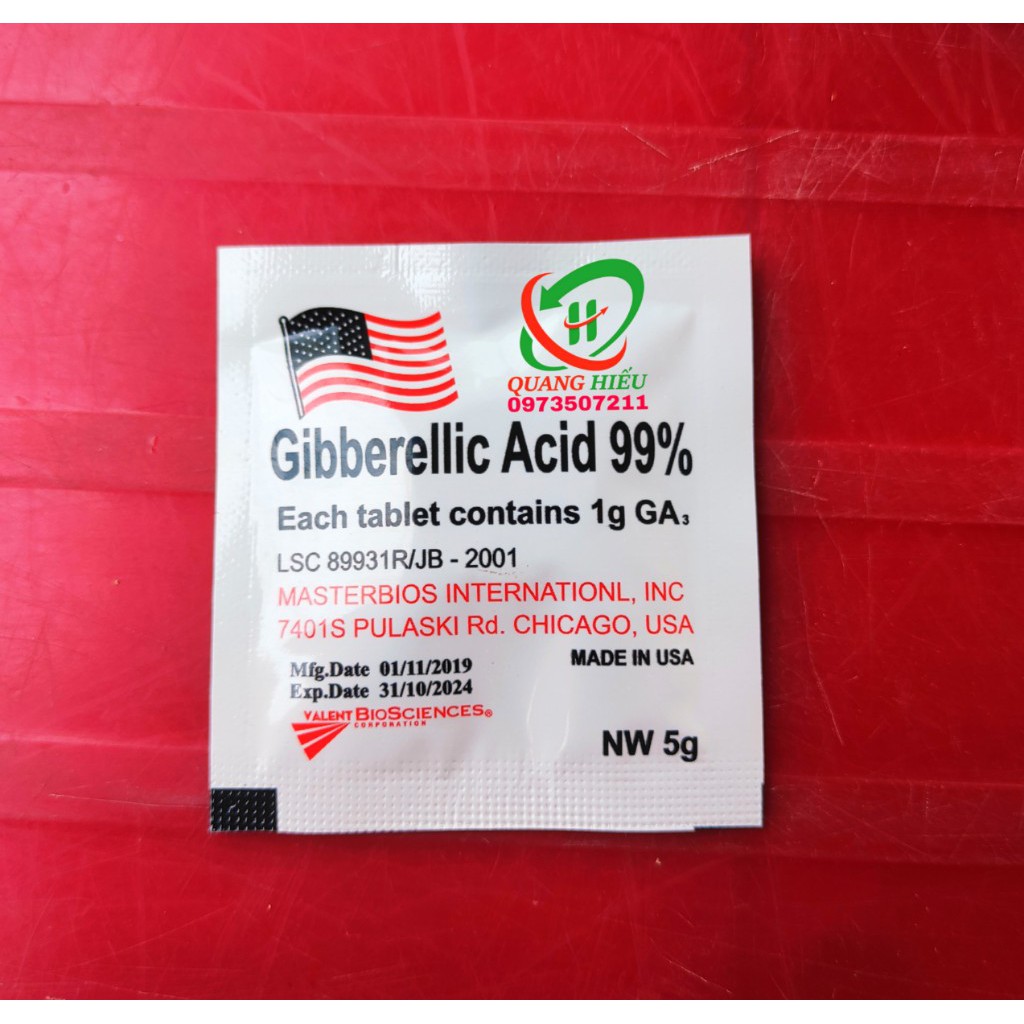 Viên GA3 (Mỹ) Gibberellic Acid 99%  Chất Lượng Cao dạng viên sủi Kích Thích Bật Chồi, Ra Rễ Cực Mạnh Gói 5gr