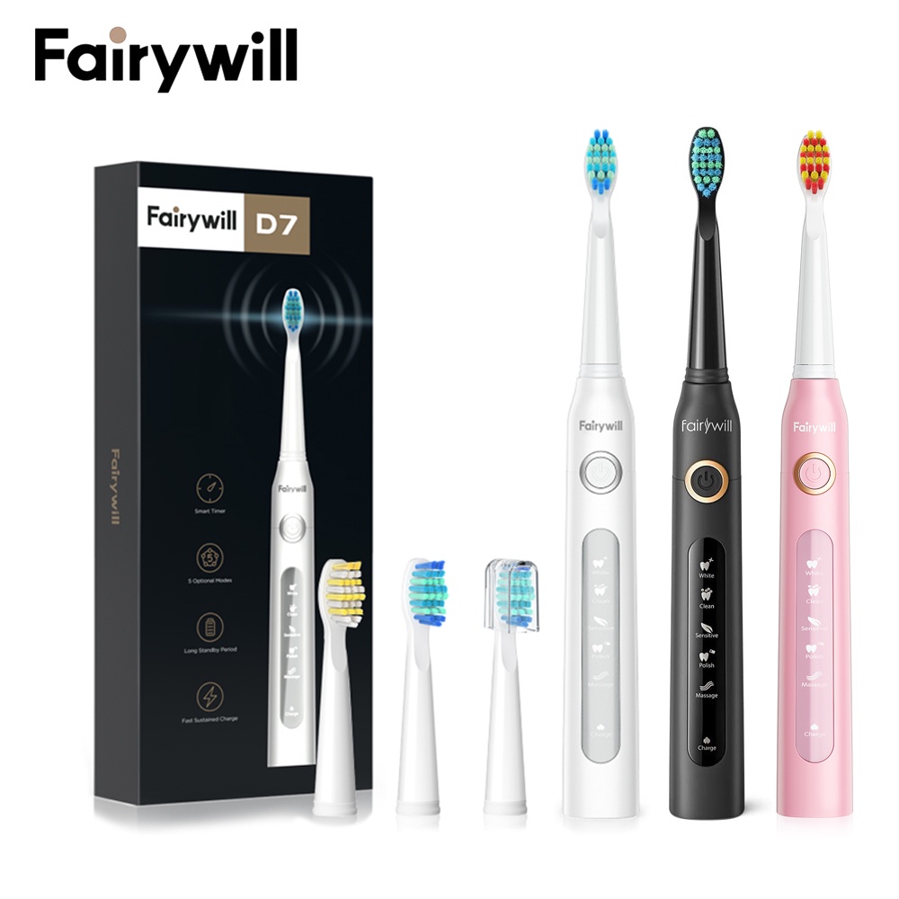 Bàn chải đánh răng điện Fairywill 507 được chấp thuận từ ADA Hoa Kỳ an toàn với 4 đầu bàn chải thay thế chuyên dụng