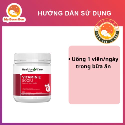Viên uống Healthy Care Vitamin E 500IU, 200 viên hỗ trợ tái tạo, làm đẹp da và tóc hỗ trợ sức khỏe tim mạch của úc