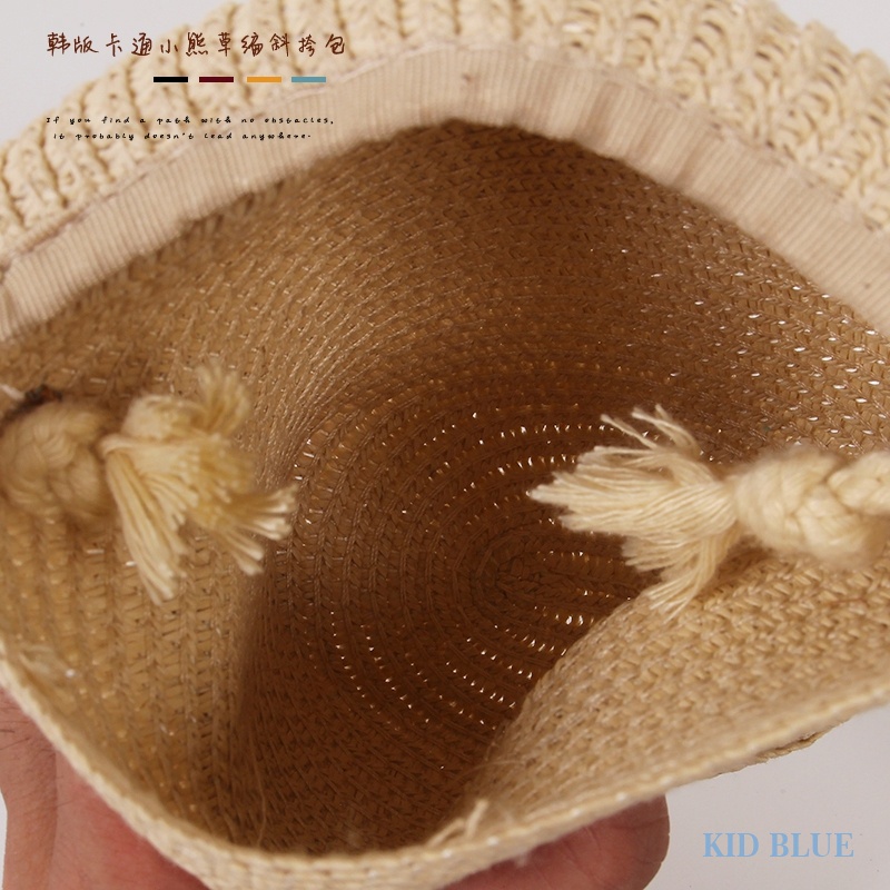 Túi Đeo Chéo Đan Cói Nắp Lật Hình Gấu Hoạt Hình Phong Cách Hàn Quốc Thời Trang Mùa Hè Dành Cho Bé Trai Bé Gái