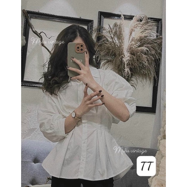 Áo sơ mi chít eo bồng tay hàng thiết kế đẹp Hanna