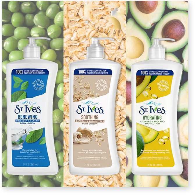 Sữa dưỡng thể St.Ives Yến Mạch và Bơ/ Vitamin E và Bơ/ Collagen 621ml
