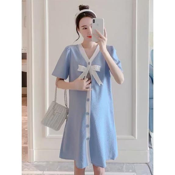 Váy Bầu Công Sở dáng suông phối nơ
