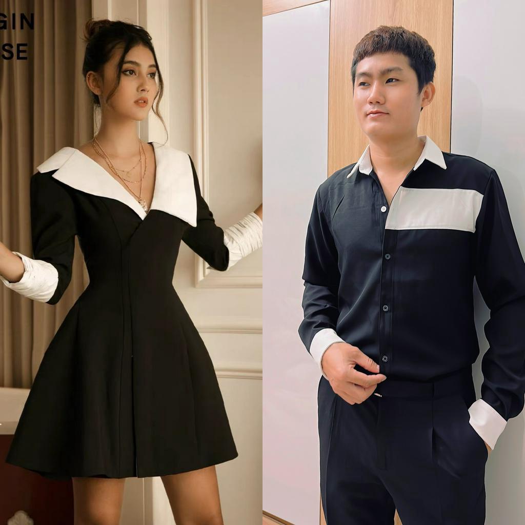 Set đồ đôi nam nữ phối màu trắng đen thời trang Miamo MO16