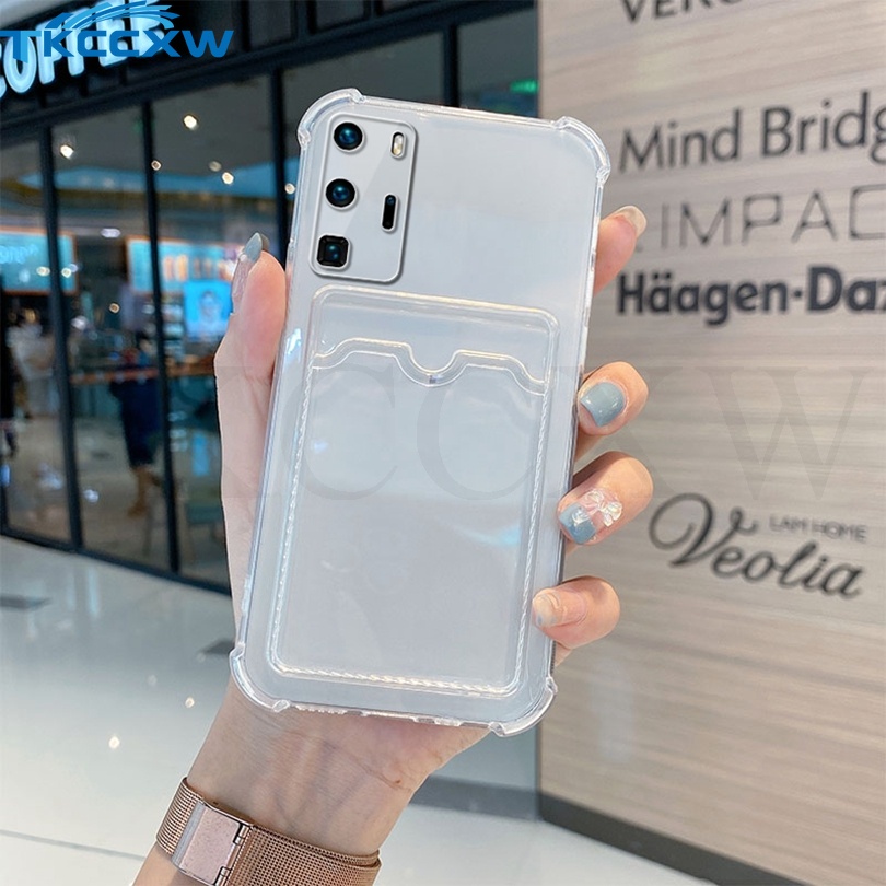 Ốp Điện Thoại Dẻo Trong Suốt Có Ngăn Đựng Thẻ Độc Đáo Chống Sốc Cho Huawei Mate 40 30 P50 P40 P30 Pro