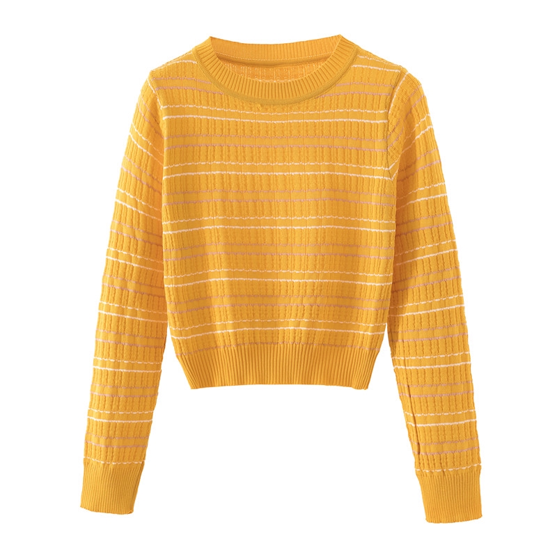 Set áo Croptop tay dài + quần dài lưng cao hoạ tiết kẻ sọc thiết kế ôm sát tôn dáng | BigBuy360 - bigbuy360.vn