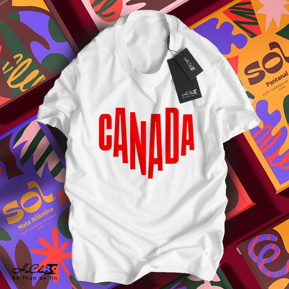 Áo Thun CANADA - Đen Trắng - Vải Cotton 4C may dây cổ hàng CAO CẤP