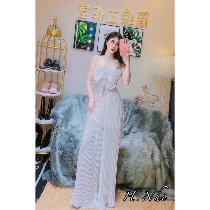 G9--Set áo 2 dây nơ , quần suông dập ly, hình thật
