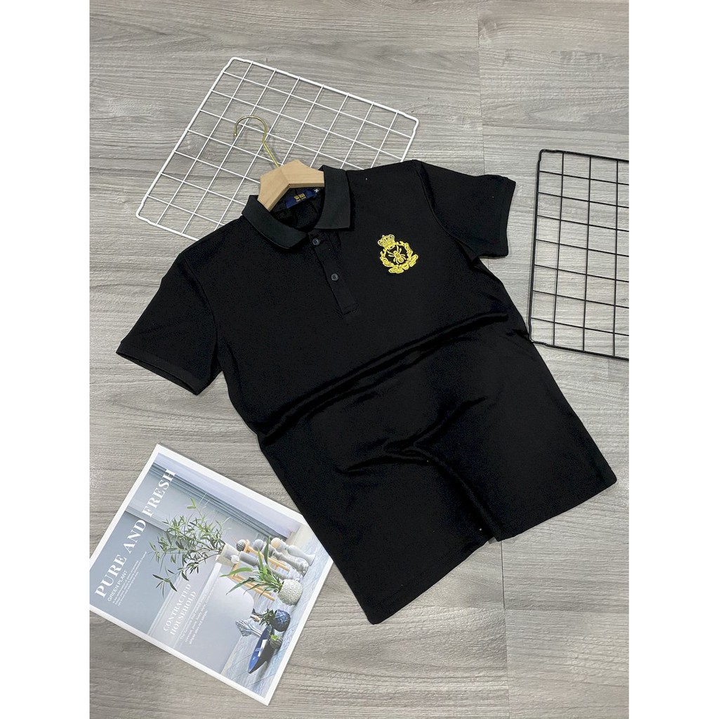 Áo thun nam polo ngắn tay cổ trụ đính đá kim sa vương miện GUCCI , Áo cotton 100% cao cấp