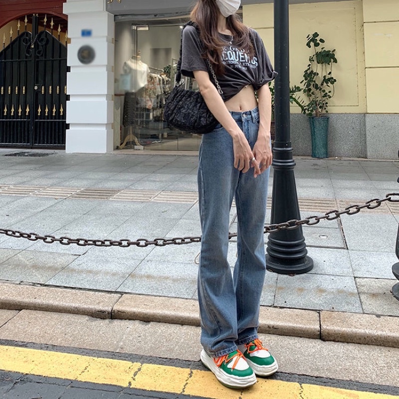 Quần Jeans Ống Loe Thắt Nơ Sau Lưng Cao Phong Cách Retro Cực Cá Tính