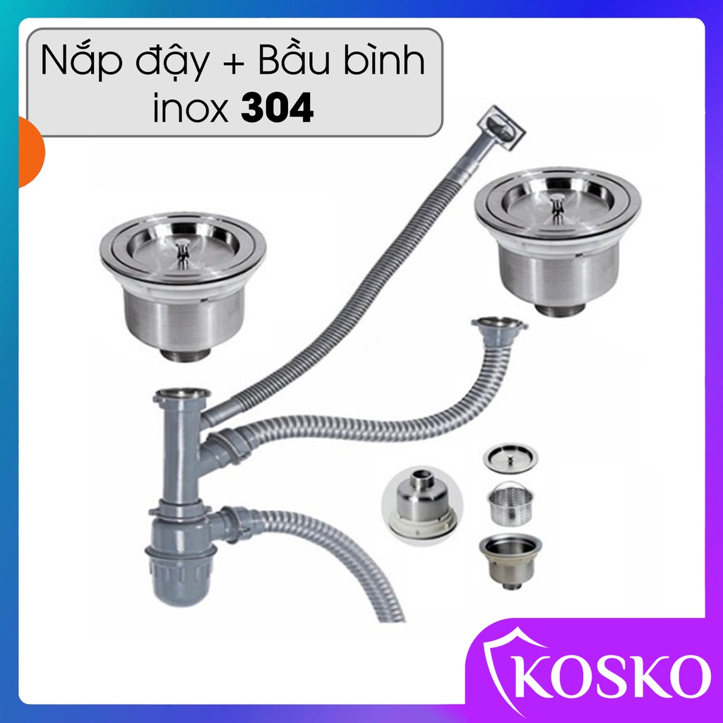 Bộ xi phông ống xả chậu rửa bát chất liệu inox 304 và nhựa, độ bền cao phù hợp với nhiều loại chậu - Bảo hành 12 tháng