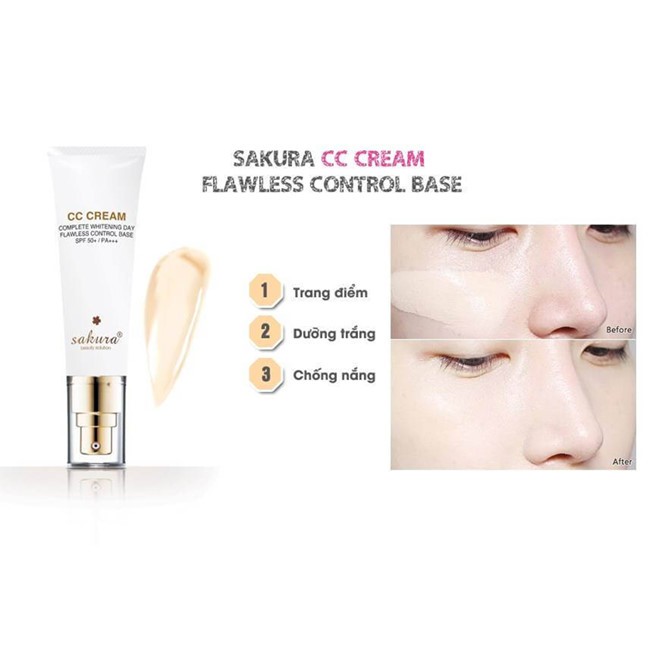 [CHÍNH HÃNG] ư Kem trang điểm Sakura CC Cream Flawless Control Base SPF50+ PA++++