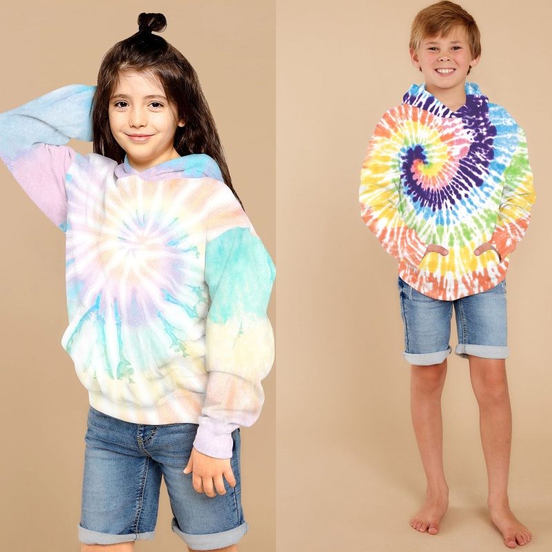 Áo Hoodie Nhuộm Màu Loang Tay Dài Dáng Rộng Thời Trang Xuân Thu Cho Bé Trai Và Gái