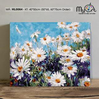 Tranh số hóa tự tô màu theo số Myart Tranh đồng hoa cúc trắng cúc dại daisy HL0064