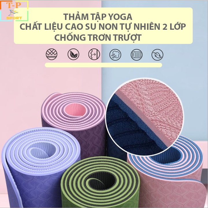 Thảm tập Yoga định tuyến TPE 2 lớp cao su non chống trơn trượt - Thảm tập Yoga cao cấp cao su non thiên nhiên 183*61*0.6