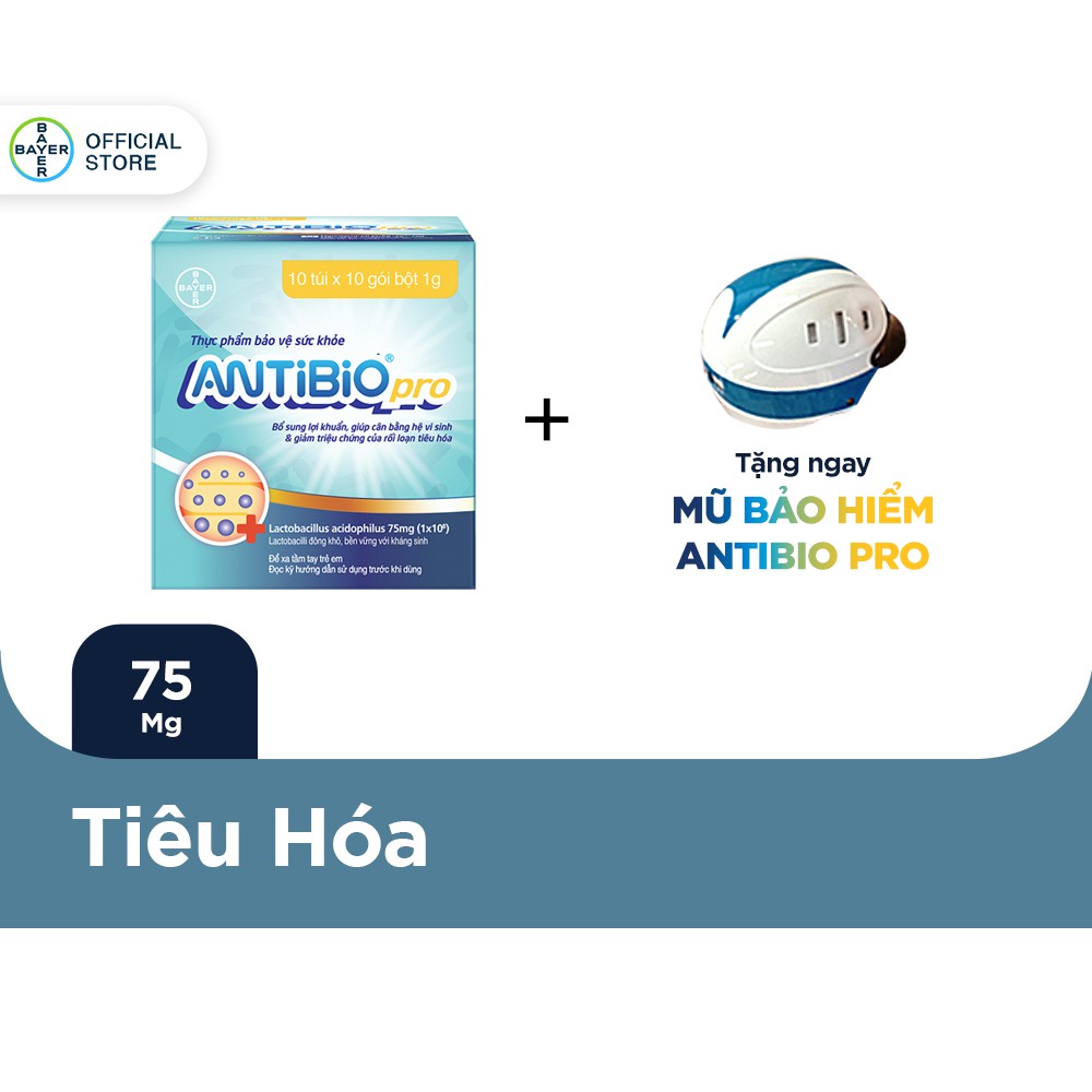 Thực Phẩm Bảo Vệ Sức Khoẻ Bổ Sung Lợi Khuẩn Antibio pro 100 Gói (10 Túi x 10 Gói Bột 1G) - Tặng 1 nón bảo hiểm Antibio