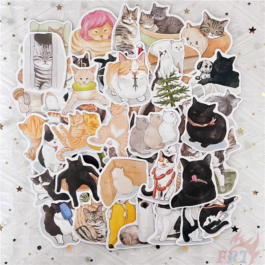 ❉ Hình Dán Mèo Kawaii Series 05 ❉ Bộ 50 Sticker Chống Thấm Nước Họa Tiết Doodle Hợp Thời Trang