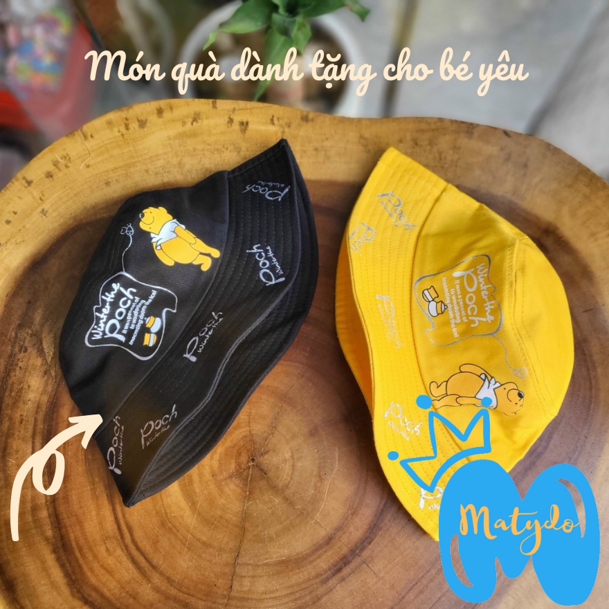 Mũ nón bucket vành tròn cho bé hình gấu pu dễ thương phụ kiện trẻ em 2-4 tuổi