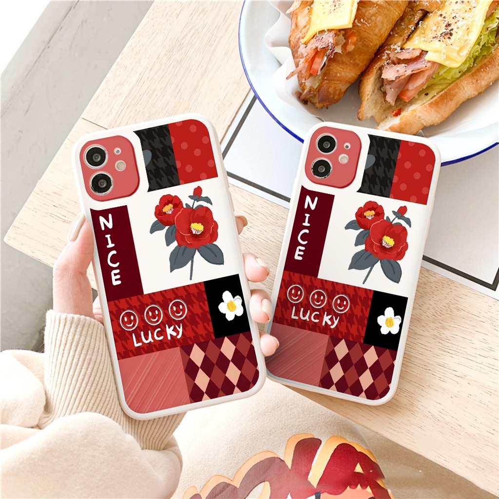 Ốp lưng iphone 11 ốp iphone hoa đỏ coque vuông cạnh 6s/6plus X Xr Xs Max 12 pro Max  11pro 11promax 13 pro max