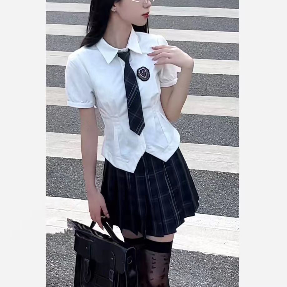Bộ Đồng Phục Nữ Sinh Nhật Bản Ngọt Ngào Mùa Hè jk set Áo Sơ Mi + Chân Váy Xếp Ly Eo Ngọt Ngào