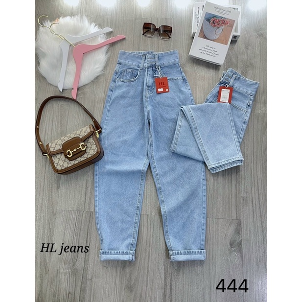 Quần baggy jean nữ trơn cạp cao 2 nút Ms 444