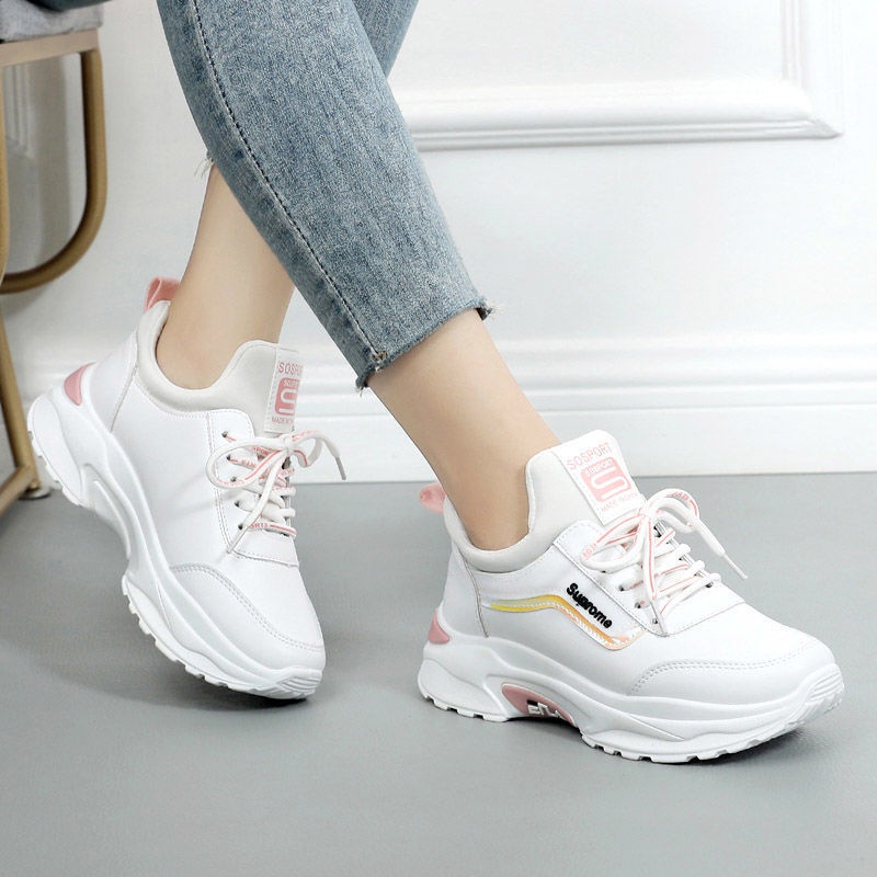 Giày Da Nữ, Giày Sneaker Da Nữ G50 Màu Trắng Đẹp Đế Cao Phong Cách Hàn Quốc Đi Học Đi Chơi A1