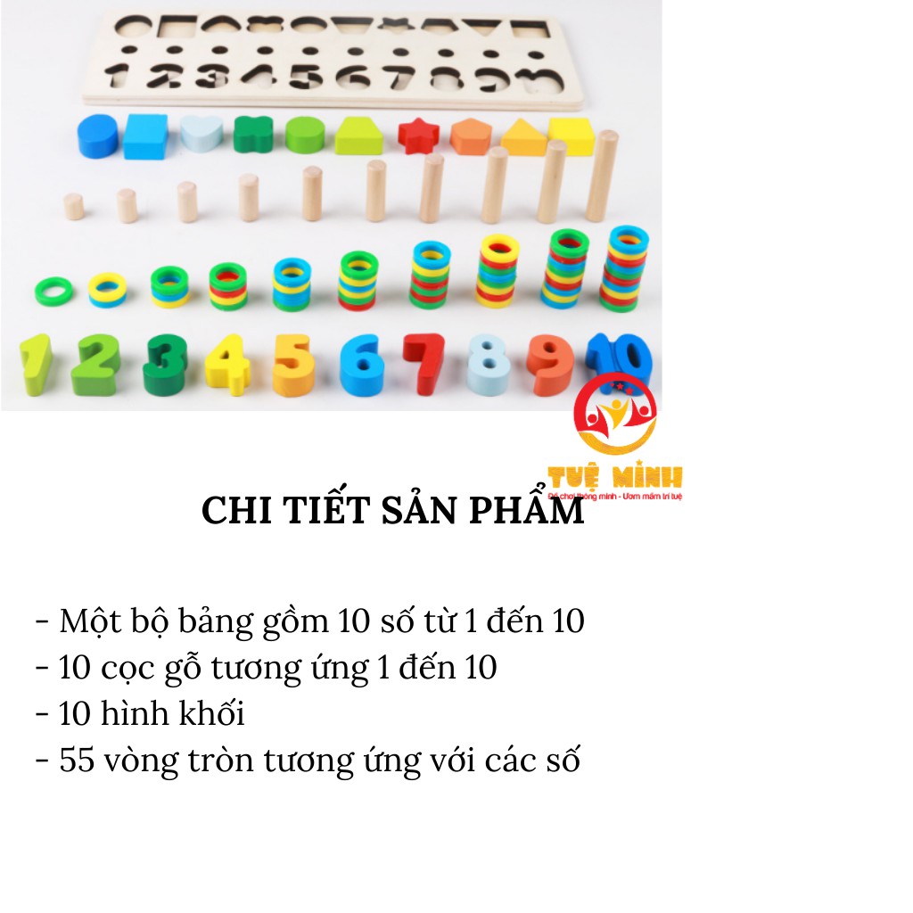 [Mã LIFETOYS1 giảm 30K đơn 99K] Đồ Chơi Gỗ Bảng Số Và Hình Khối 2 Trong 1 Giúp Bé Học Số Đếm và Màu Sắc