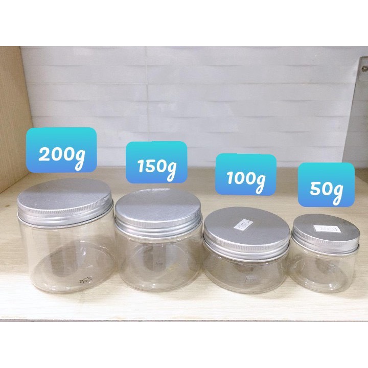 HỦ NHỰA NẮP NHÔM- HỦ NHỰA PET trong suốt 30gr 50gr 100gr 200gr 250gr  300gr 500g