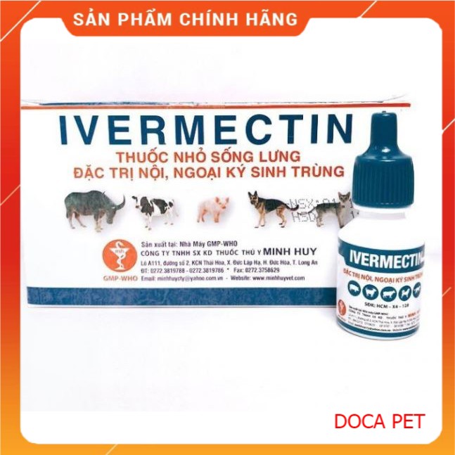 Nhỏ Gáy Trị Nội Ngoại Ký Sinh Trùng Giun Ve Rận Ivermectin MH hộp 10 chai