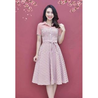 Đầm xòe sọc sơ mi phối nơ size m l xl xxl